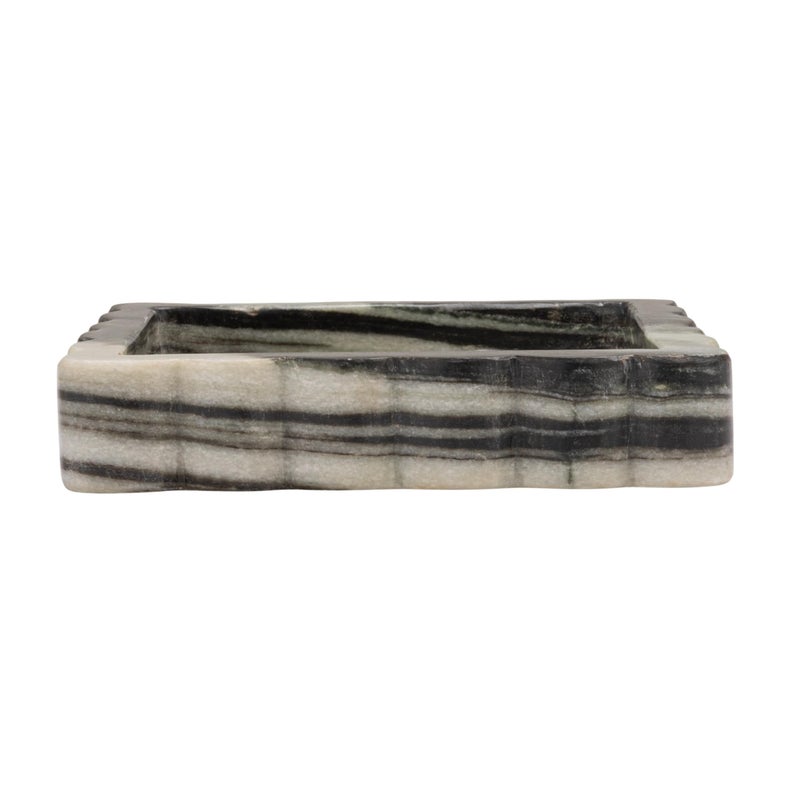 Creative Co-Op Square MÃ©lange Scalloped Marble Tray, Grey - Image 4