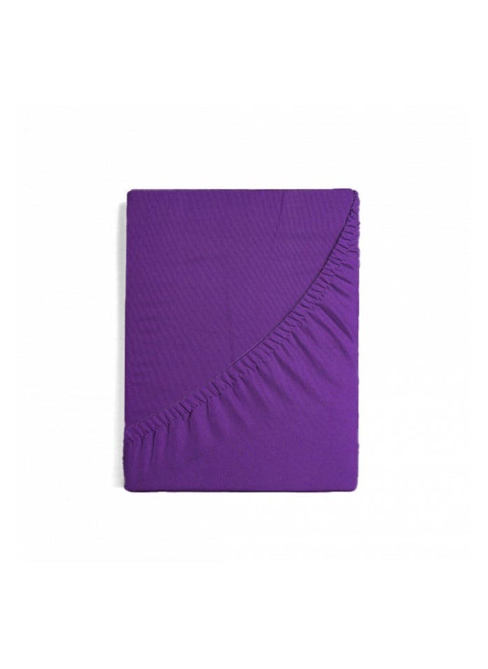 Linen Thread 1-Piece Solid Fitted Sheet Indigo Purple Single Double Queen Size Made With High Quality 96GSM Microfiber  - Image 2