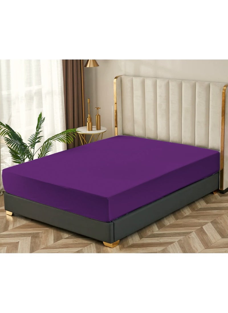 Linen Thread 1-Piece Solid Fitted Sheet Indigo Purple Single Double Queen Size Made With High Quality 96GSM Microfiber  - Image 3