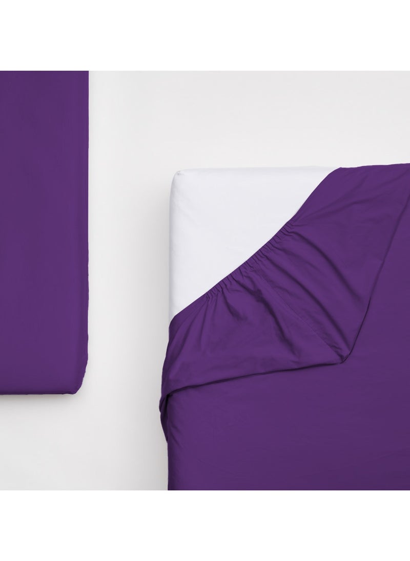 Linen Thread 1-Piece Solid Fitted Sheet Indigo Purple Single Double Queen Size Made With High Quality 96GSM Microfiber  - Image 1