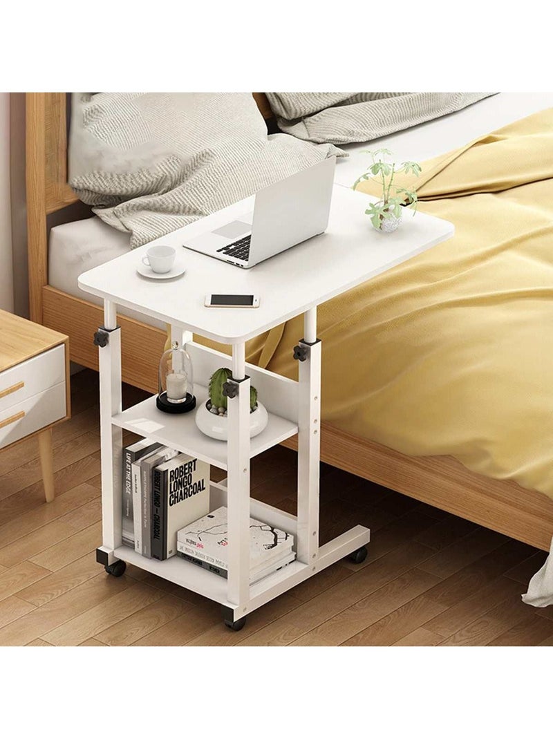 طاولة طعام قابلة للتعديل فوق السرير، مكتب كمبيوتر بجانب السرير مزود بعجلات، طاولة كمبيوتر محمول على جانب الأريكة مع تخزين، مكتب أريكة ووكينج 60 × 40 سم طاولة محمولة - Image 3