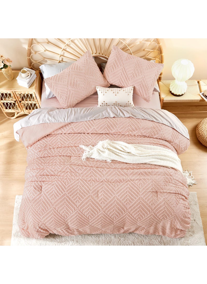 Litanika Litanika Blush Pink King Size Comforter Set  3 Pieces Tufted Boho Farmhouse Bedding Comforter Sets  Lightweight Fluffy Comforter Bed Set for All Season (104x90In Comforter and 2 Pillowcases)  - Image 3