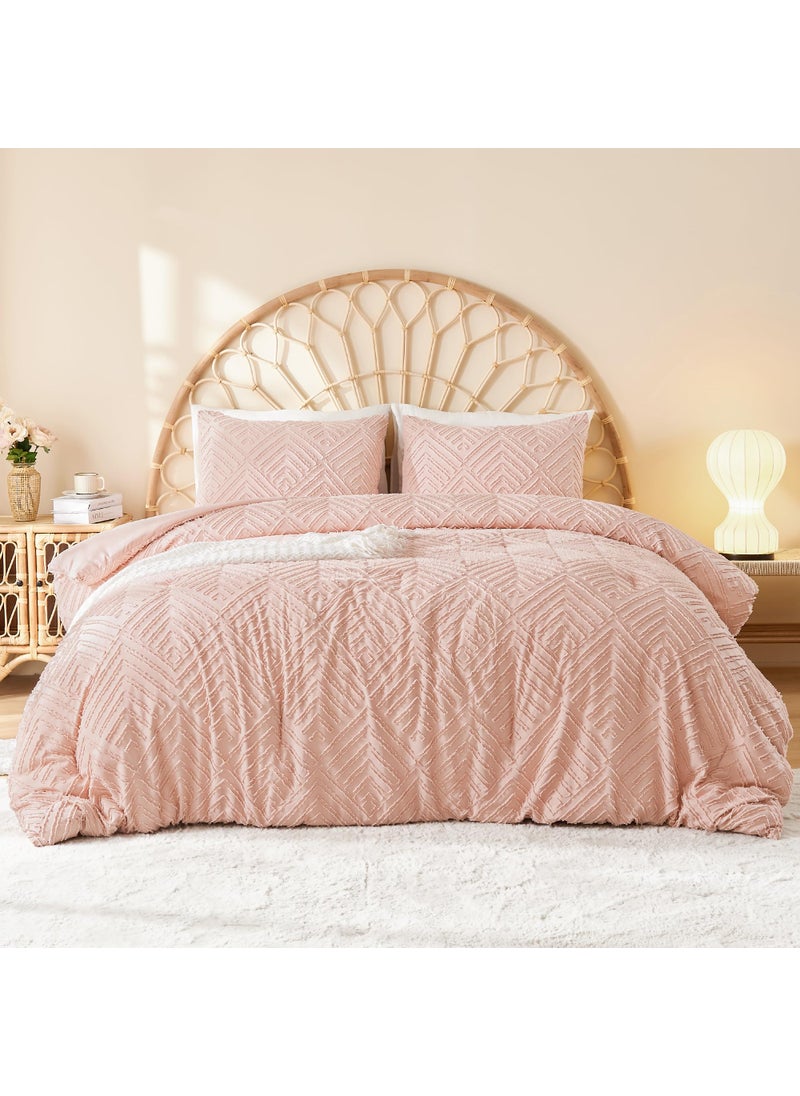 Litanika Litanika Blush Pink King Size Comforter Set  3 Pieces Tufted Boho Farmhouse Bedding Comforter Sets  Lightweight Fluffy Comforter Bed Set for All Season (104x90In Comforter and 2 Pillowcases)  - Image 1