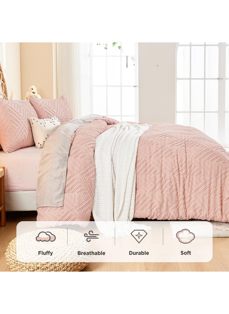 Litanika Litanika Blush Pink King Size Comforter Set  3 Pieces Tufted Boho Farmhouse Bedding Comforter Sets  Lightweight Fluffy Comforter Bed Set for All Season (104x90In Comforter and 2 Pillowcases)  - Image 5