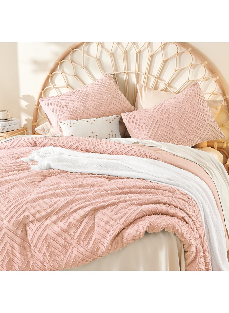 Litanika Litanika Blush Pink King Size Comforter Set  3 Pieces Tufted Boho Farmhouse Bedding Comforter Sets  Lightweight Fluffy Comforter Bed Set for All Season (104x90In Comforter and 2 Pillowcases)  - Image 4