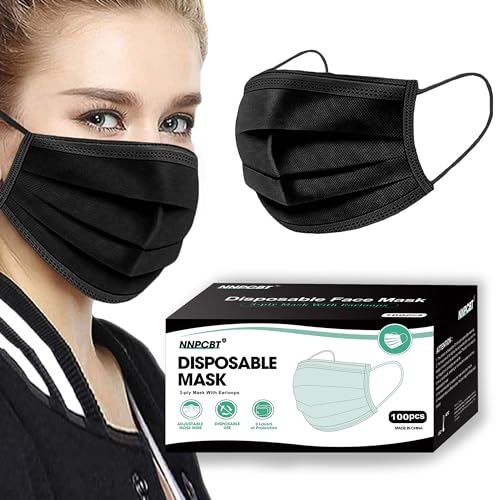 NNPCBT 100PCS 3 Ply Black Disposable Face Mask Filter Protection Face Masks - Image 4