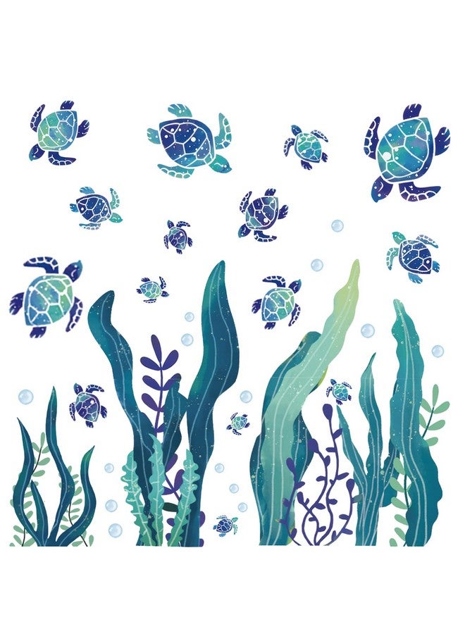 hanlongyu Sea Turtle Decor Wall Decals, 3D Ocean Grass Seaweed Stickers, Under The Sea Wall Decals Peel and Stick Bubbles Wall Stickers for Bathroom Bedroom Nursery Room Decoration - Image 1