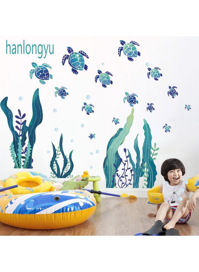 hanlongyu Sea Turtle Decor Wall Decals, 3D Ocean Grass Seaweed Stickers, Under The Sea Wall Decals Peel and Stick Bubbles Wall Stickers for Bathroom Bedroom Nursery Room Decoration - Image 4