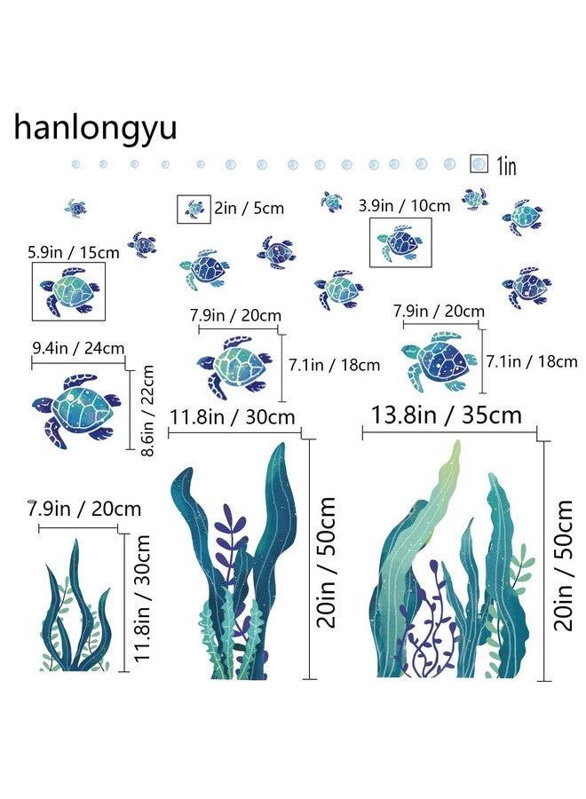 hanlongyu Sea Turtle Decor Wall Decals, 3D Ocean Grass Seaweed Stickers, Under The Sea Wall Decals Peel and Stick Bubbles Wall Stickers for Bathroom Bedroom Nursery Room Decoration - Image 2