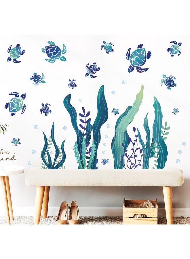 hanlongyu Sea Turtle Decor Wall Decals, 3D Ocean Grass Seaweed Stickers, Under The Sea Wall Decals Peel and Stick Bubbles Wall Stickers for Bathroom Bedroom Nursery Room Decoration - Image 3