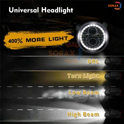 SORAX 7 inch LED Projector Headlight with Dual Color DRL Full Ring Hi/Low Beam 75W H4 Headlight Compatible with Royal Enfield, Jeep, Thar, Motorcycle, Cars, Harley Davidson - Image 2