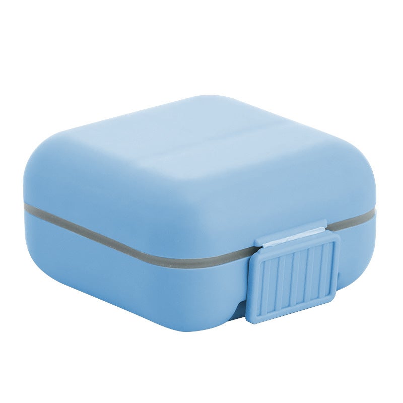 Portable Mini Pill Box Silicone Ring Double Sealed Medicine Pill Storage Box Snap-on Split Pill Box(5-Blue) - Image 1