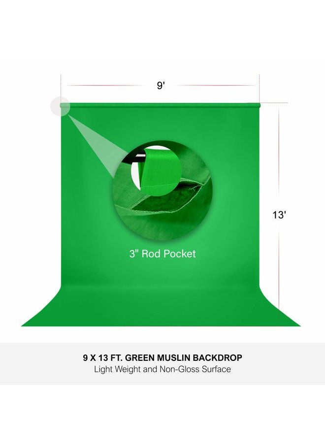 JS JULIUS STUDIO 10 ft. Wide Backdrop Stand, 9 x 13 ft. Silky Texture Green Screen Chromakey Background Backdrop with 4 Set of Strong Clamps and String Clips, JSAG704  - Image 3