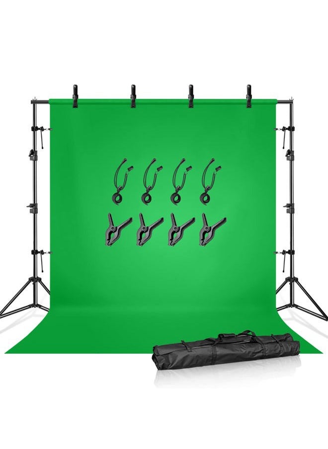 JS JULIUS STUDIO 10 ft. Wide Backdrop Stand, 9 x 13 ft. Silky Texture Green Screen Chromakey Background Backdrop with 4 Set of Strong Clamps and String Clips, JSAG704  - Image 1