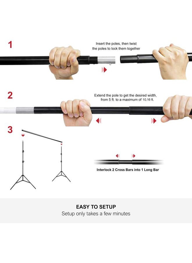 10 ft. Wide Backdrop Stand, 9 x 13 ft. Silky Texture Green Screen Chromakey Background Backdrop with 4 Set of Strong Clamps and String Clips, JSAG704