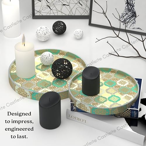Castleite Ember Decorative Round Wooden Tray Set of 2 Handcrafted Trays for Serving, Use in Kitchen, Dining Table, Decor or Storage - Epoxy Resin Coated - Large, Small (Nobreza) - Image 5