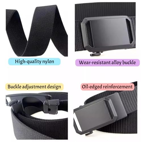 DOUSHI Nylon Canvas Belt with Metal Buckle, Auto Lock, Casual or Formal Style for Work & Casual, Multifunctional Belt for Men and Women (Color - Black | Waist up to 40 inches) - Image 5