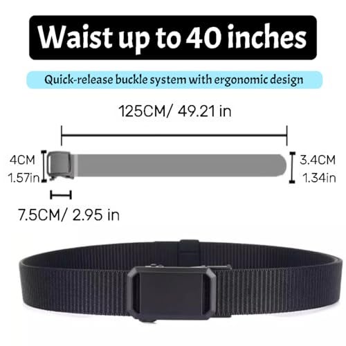 DOUSHI Nylon Canvas Belt with Metal Buckle, Auto Lock, Casual or Formal Style for Work & Casual, Multifunctional Belt for Men and Women (Color - Black | Waist up to 40 inches) - Image 3