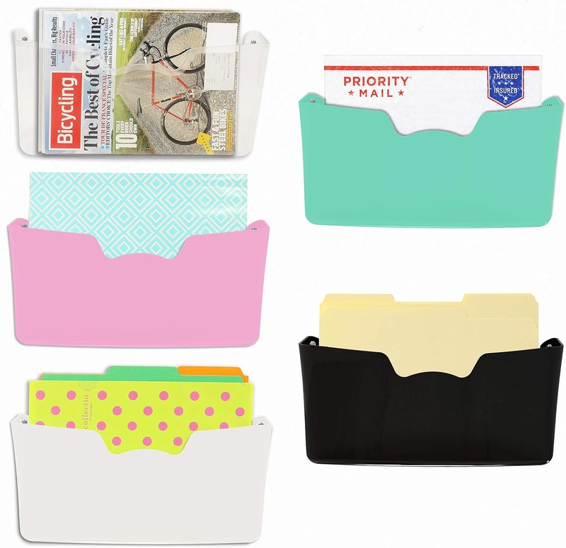 Simple Houseware Single Pocket Wall Mount for Hanging File Holderr, 5 Packs, Assorted Colors - Image 3
