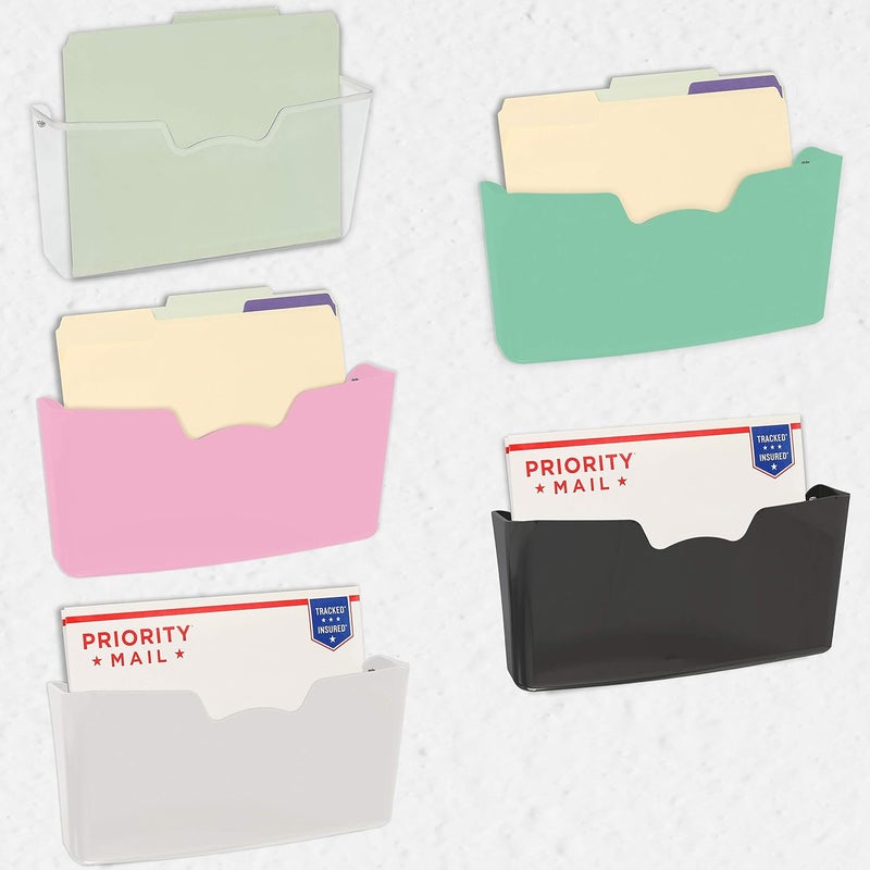 Simple Houseware Single Pocket Wall Mount for Hanging File Holderr, 5 Packs, Assorted Colors - Image 1