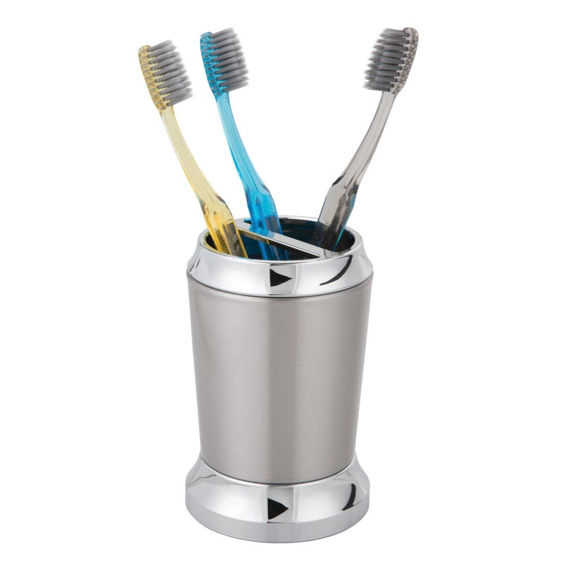 iDesign Stainless Steel Toothbrush Holder, The Preston Collection â€“ 3" x 3" x 4.5â€, Brushed & Chrome Split Finish - Image 1