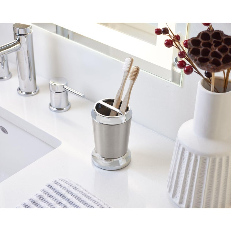 iDesign Stainless Steel Toothbrush Holder, The Preston Collection â€“ 3" x 3" x 4.5â€, Brushed & Chrome Split Finish - Image 5