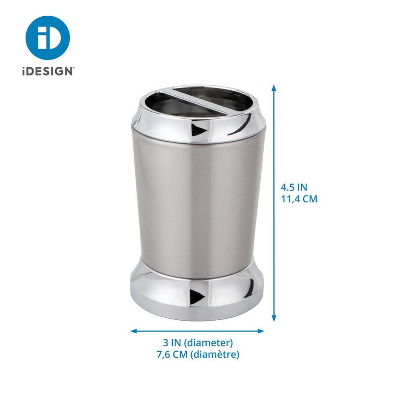 iDesign Stainless Steel Toothbrush Holder, The Preston Collection â€“ 3" x 3" x 4.5â€, Brushed & Chrome Split Finish - Image 2