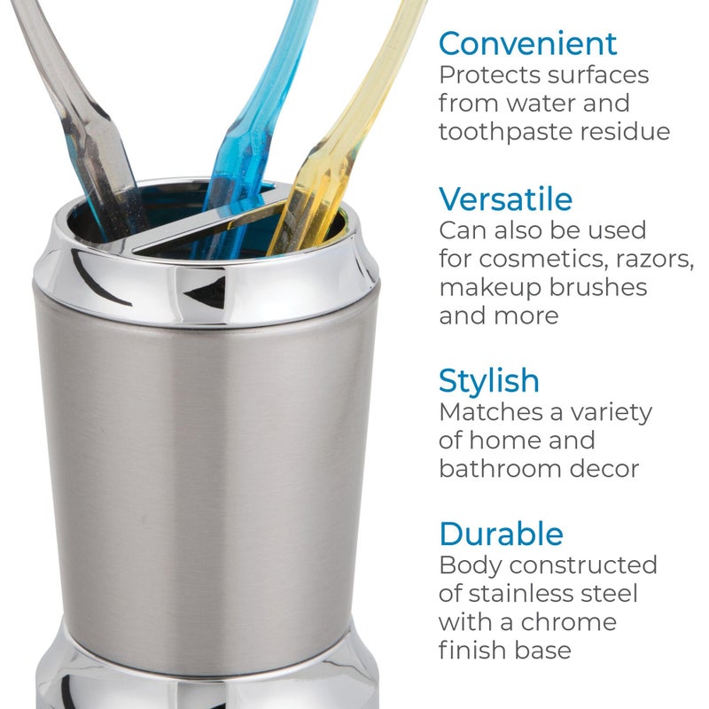iDesign Stainless Steel Toothbrush Holder, The Preston Collection â€“ 3" x 3" x 4.5â€, Brushed & Chrome Split Finish - Image 3