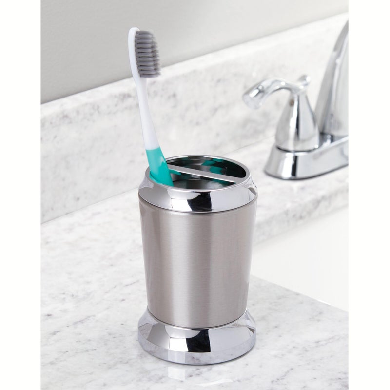 iDesign Stainless Steel Toothbrush Holder, The Preston Collection â€“ 3" x 3" x 4.5â€, Brushed & Chrome Split Finish - Image 4