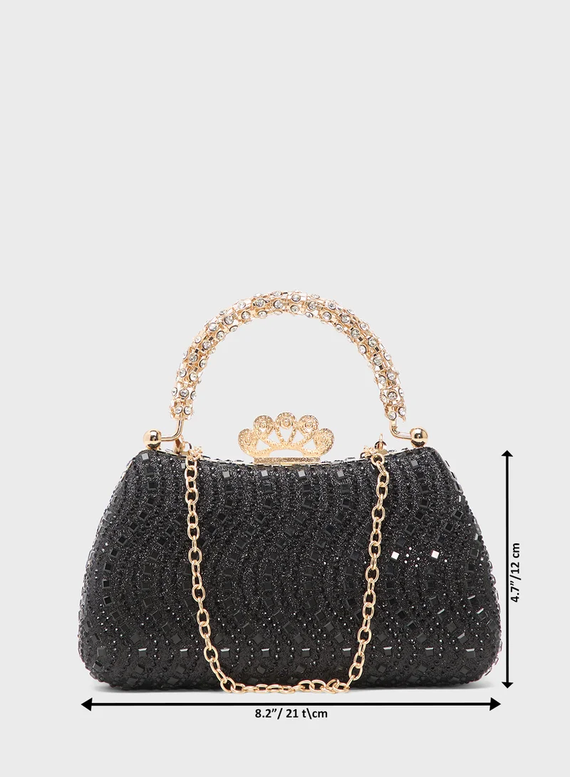 Khizana Gold Accent Rhinestone Embellished Metallic Clutch