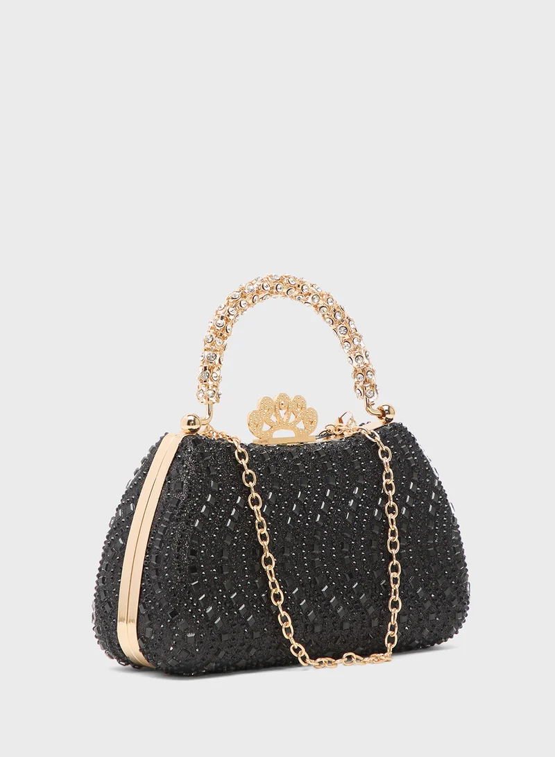 Khizana Gold Accent Rhinestone Embellished Metallic Clutch