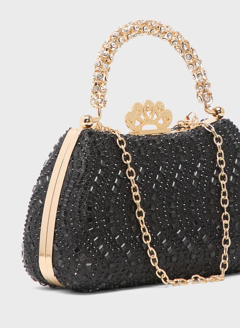 Khizana Gold Accent Rhinestone Embellished Metallic Clutch