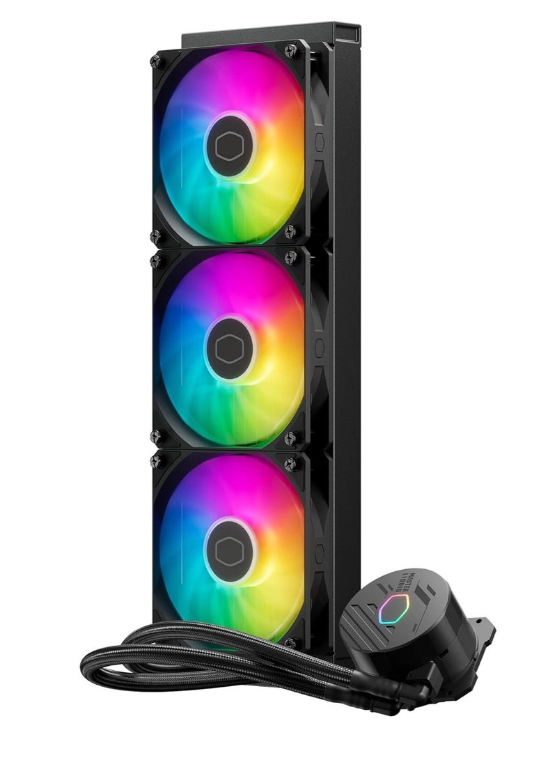كولر ماستر مبرد سائل Master Liquid 360L Core ARGB 360 مم AIO بحلقة مغلقة، مزامنة ARGB، مضخة تبريد من الجيل S، 120 مم PWM، CryoFuze 14W/Mk، AMD Ryzen AM5/AM4، Intel LGA1700/1200 (MLW-D36M-A18PZ-RW) - Image 2