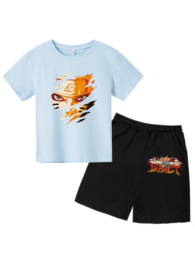 KUYING New Naruto Short T-shirt Shorts Two-Piece Set 