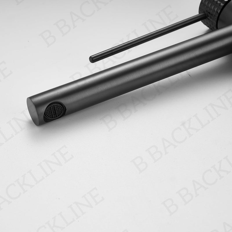 B BACKLINE خلاط حوض | صنبور حوض الحمام | صنبور عمود للحوض | صنابير حوض ساخن وبارد | صنابير خلاط للحمام وغرفة المعيشة (رمادي) - Image 4