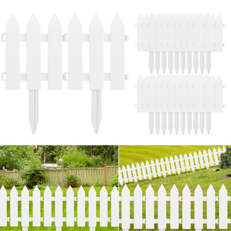 ELECLAND 6 Pieces White Plastic Garden Fence With Insert - Picket Fence Edgings for Lawn, Flowerbeds, Plant Borders - Decorative Yard - Image 1