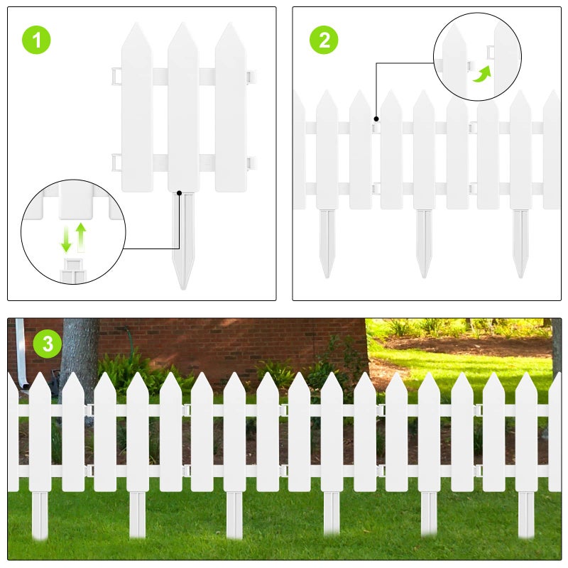 ELECLAND 6 Pieces White Plastic Garden Fence With Insert - Picket Fence Edgings for Lawn, Flowerbeds, Plant Borders - Decorative Yard - Image 3
