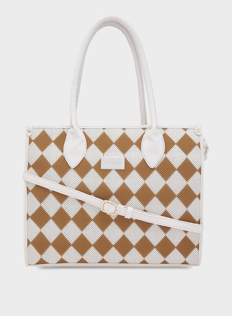 CAPRESE-CHECKER SATCHEL MEDIUM CREAM - Image 1