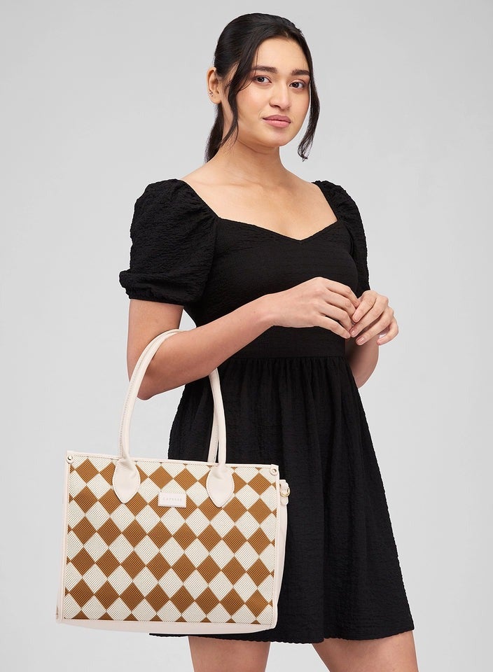 CAPRESE-CHECKER SATCHEL MEDIUM CREAM - Image 5