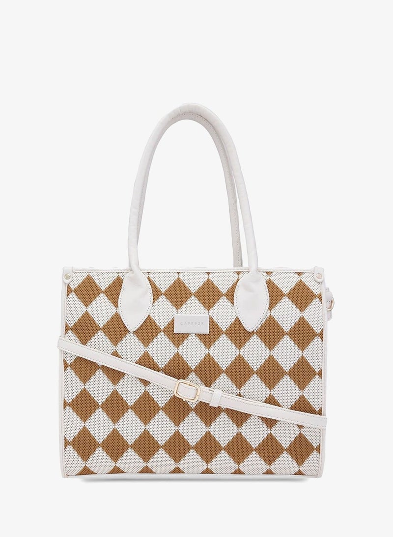 CAPRESE-CHECKER SATCHEL MEDIUM CREAM - Image 1