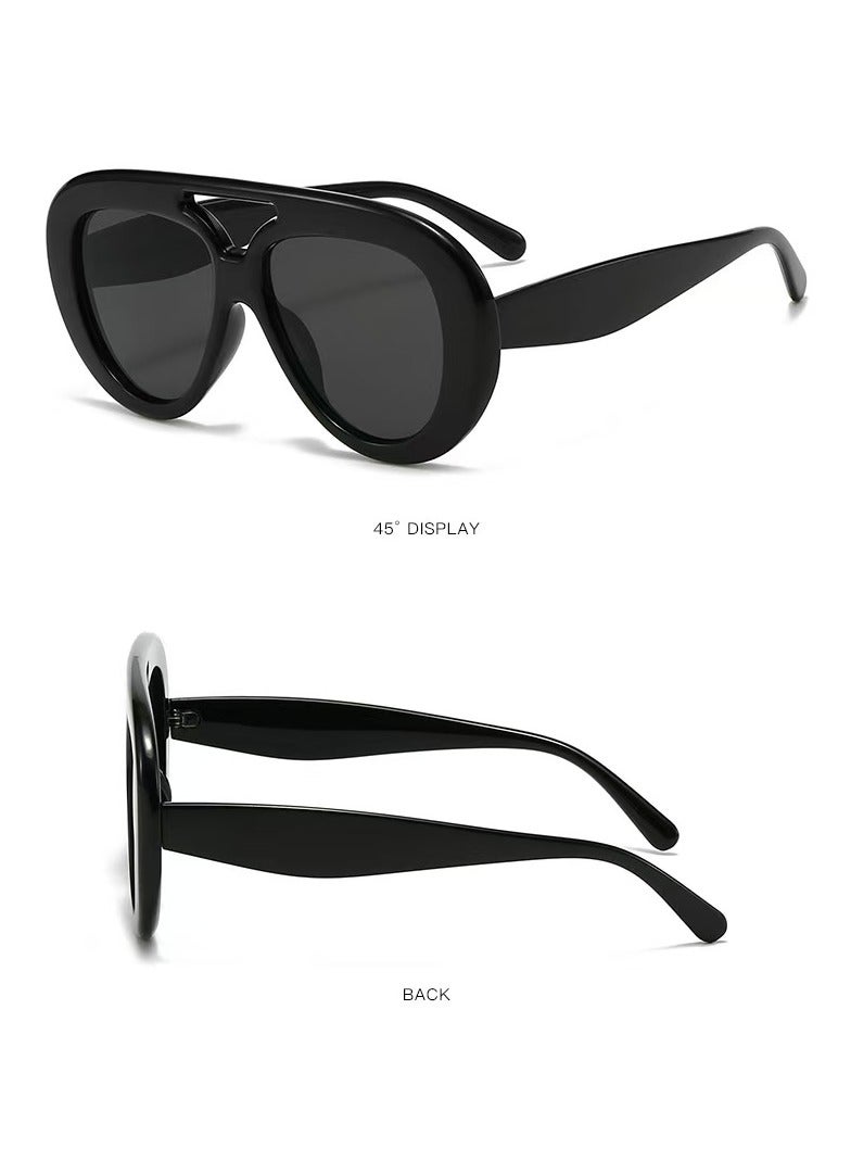 Oversized Double-Bridge Aviator Sunglasses - UV Protection, Trendy Frog-Eye Style for Photo Shoots & Sunshade - Image 4