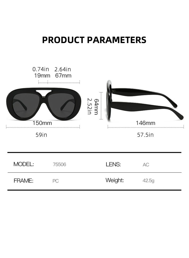 Oversized Double-Bridge Aviator Sunglasses - UV Protection, Trendy Frog-Eye Style for Photo Shoots & Sunshade - Image 3