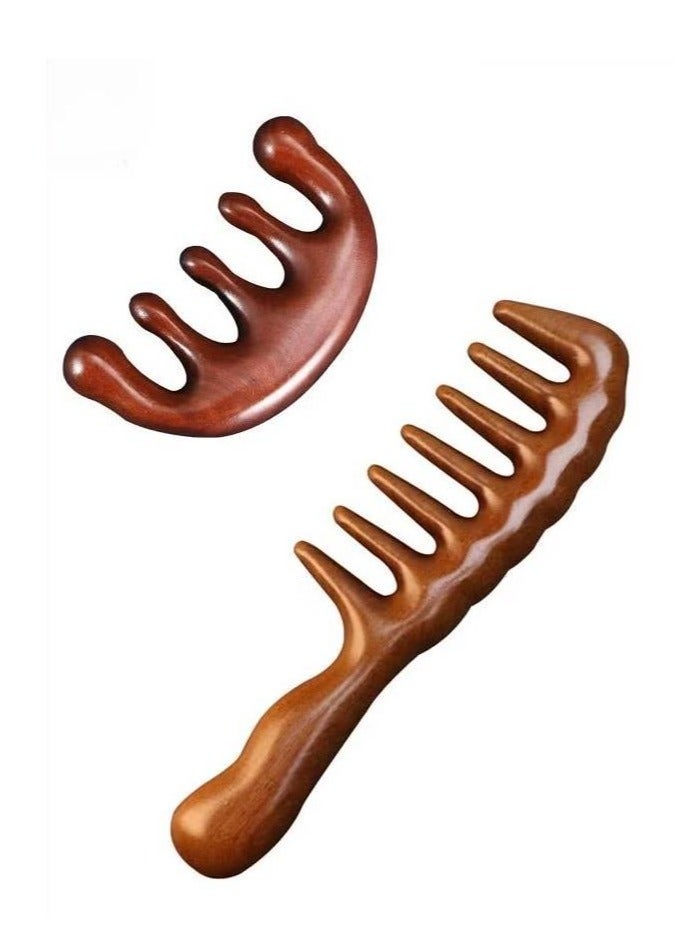 2-Piece Sandalwood Massage Comb, Head Meridian Comb, Scalp Stimulation Scraping Comb, Promote Hair Growth - Image 1
