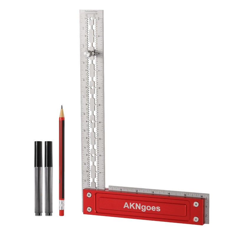 AKNgoes Precision Woodworking Square Stainless Steel Square with Shoulder Lip Self Standing for Quick Measurement Built in Scribe Notches Framing Tool for Professional Carpentry Use12 Inch - Image 2