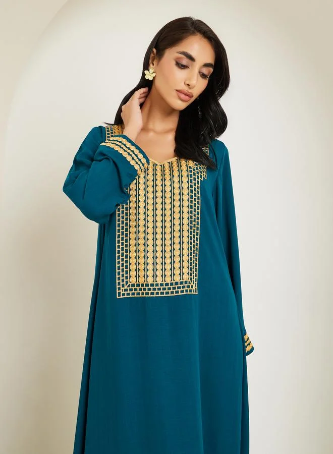 Amirah  Women Blue Embroidered A-Line Jalabiya for Women | Best Price UAE