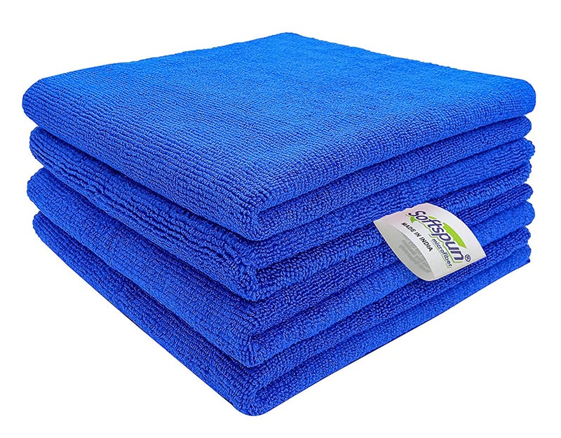 SOFTSPUN Microfiber Cloth 40x60 Cms, 4 Piece Towel Set, 340 GSM (Blue) Multi-Purpose Super Soft Absorbent Cleaning Towels for Home, Kitchen, Car, Cleans & Polishes Everything in Your Home. - Image 1