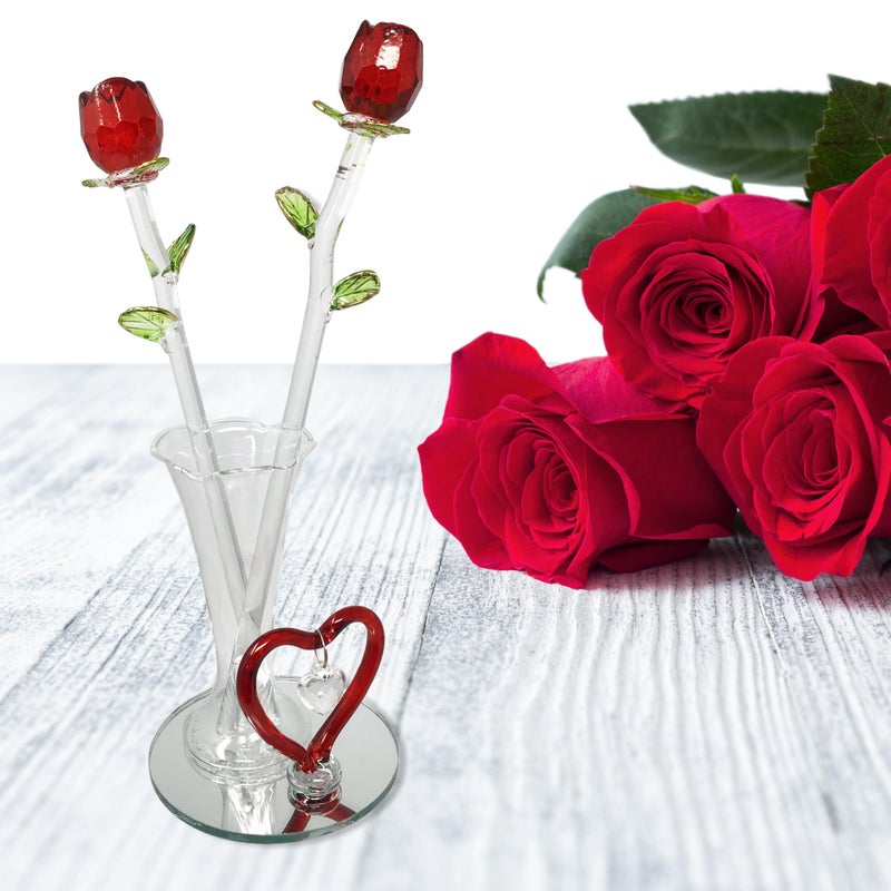 BANBERRY DESIGNS Crystal Red Roses in a Heart Decorative Bud Vase - Forever Rose Collection with a Red Heart on The Vase â€“ Set of 2 - Valentines - Mothers Day - Birthday - Christmas - Flowers for Her - 8" H - Image 5