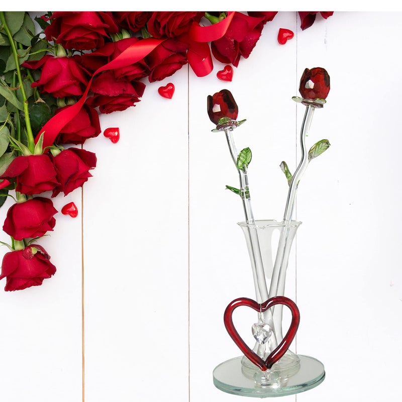 BANBERRY DESIGNS Crystal Red Roses in a Heart Decorative Bud Vase - Forever Rose Collection with a Red Heart on The Vase â€“ Set of 2 - Valentines - Mothers Day - Birthday - Christmas - Flowers for Her - 8" H - Image 1