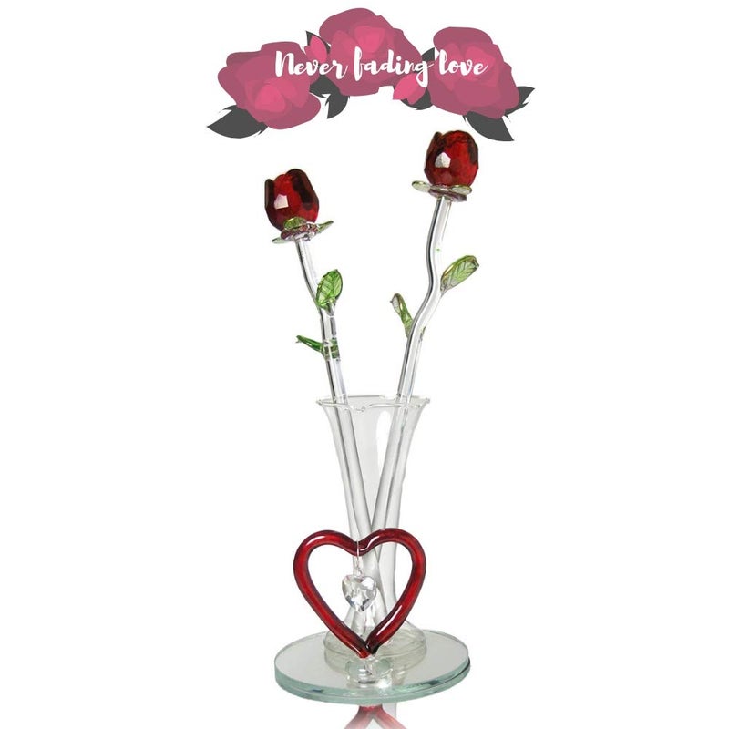BANBERRY DESIGNS Crystal Red Roses in a Heart Decorative Bud Vase - Forever Rose Collection with a Red Heart on The Vase â€“ Set of 2 - Valentines - Mothers Day - Birthday - Christmas - Flowers for Her - 8" H - Image 3