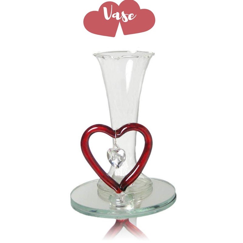 BANBERRY DESIGNS Crystal Red Roses in a Heart Decorative Bud Vase - Forever Rose Collection with a Red Heart on The Vase â€“ Set of 2 - Valentines - Mothers Day - Birthday - Christmas - Flowers for Her - 8" H - Image 4